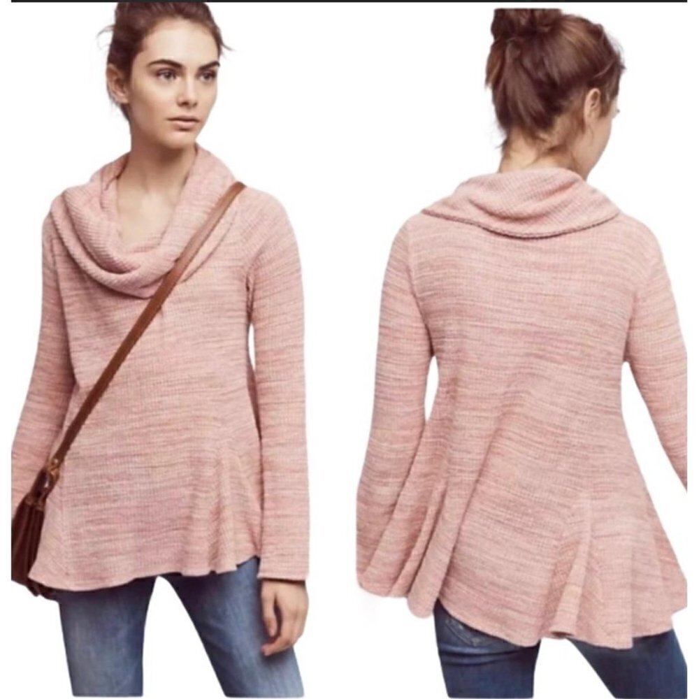 Anthropologie Postmark Maurisa Cowlneck Waffle Thermal Swing Rouge Pink Sweater